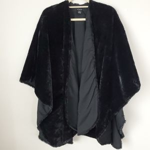Cejon Faux Fur Black Cape Open Front Black Wrap Women's One Size